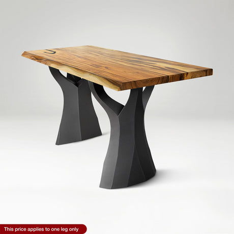 wooden table with black curved legs