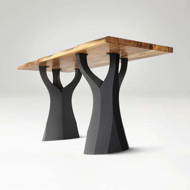 modern counter table with wooden top and black metal legs