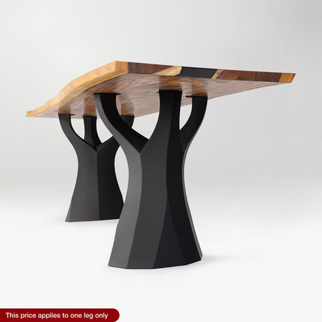 modern dining table with wooden top and black curved legs