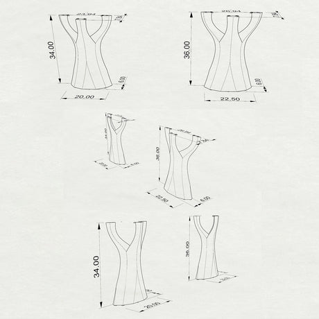 technical drawings of counter table legs 621 Ramo with measurements