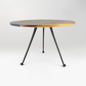 wooden table with black metal legs