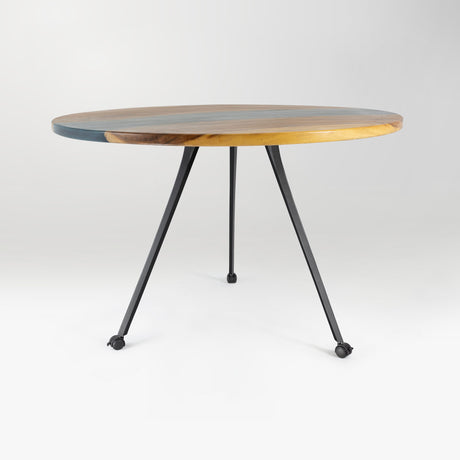wooden table with black metal legs