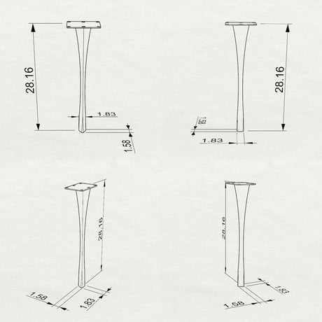 Metal Table Legs - 501 Snello - 2, 2, 28H inch - Set of 4 pcs metal table legs furniture kitchen and dining dining table mid century modern handmade furniture office desk industrial & rustic style heavy duty flowyline design