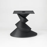 Metal Table Base 340 | 340S Horix 28.5" H – dynamic forward-leaning pedestal base in matte black powder-coated steel. This heavy-duty sculptural metal base provides an oval sturdy foundation (1,000 lbs capacity) in two sizes: Model 340 (16"x16") and Model 340S (34"x18"). A premium DIY steel table base engineered for a heavy live-edge tabletop, marble slab, or wood top.