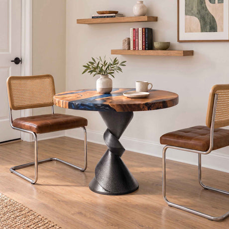 Metal Table Base 340 | 340S Horix 28.5" H – dynamic forward-leaning pedestal base in matte black powder-coated steel. This heavy-duty sculptural metal base provides an oval sturdy foundation (1,000 lbs capacity) in two sizes: Model 340 (16"x16") and Model 340S (34"x18"). A premium DIY steel table base engineered for a heavy live-edge tabletop, marble slab, or wood top.