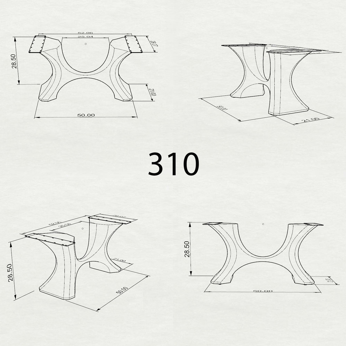 Metal Table Base - 310 Hoshi - 50, 21, 28H inch metal table legs table base steel mid century modern Pedestal stand kitchen base for table top trestle table base granite iron flowyline design home and living industrial and rustic style heavy duty