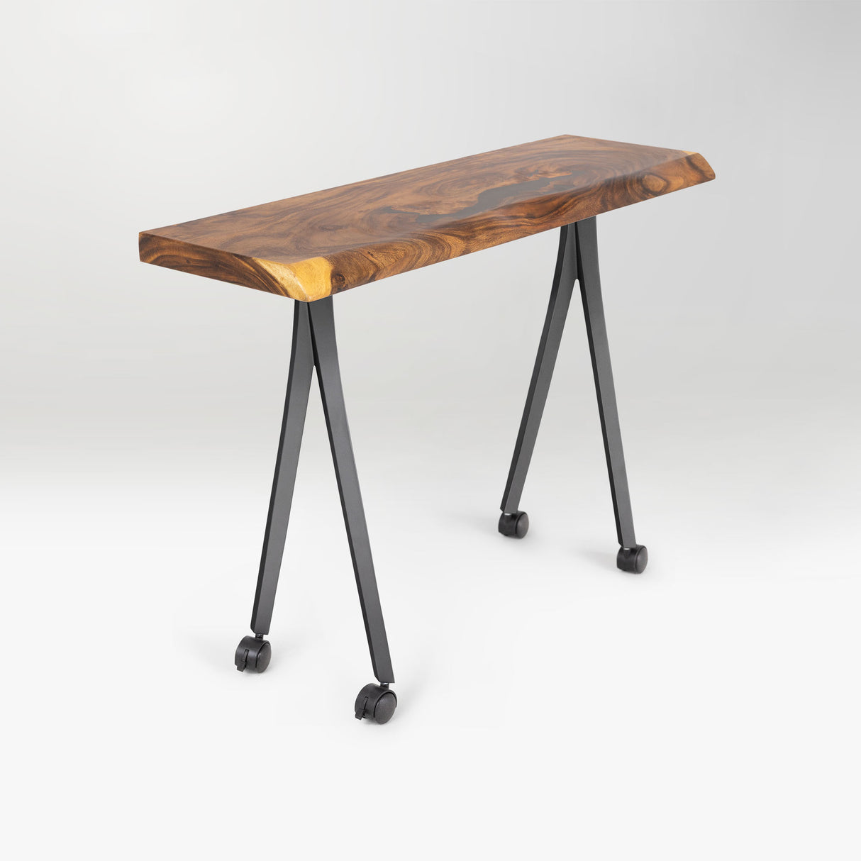 wooden table with black metal legs