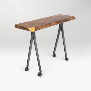 wooden table with black metal legs