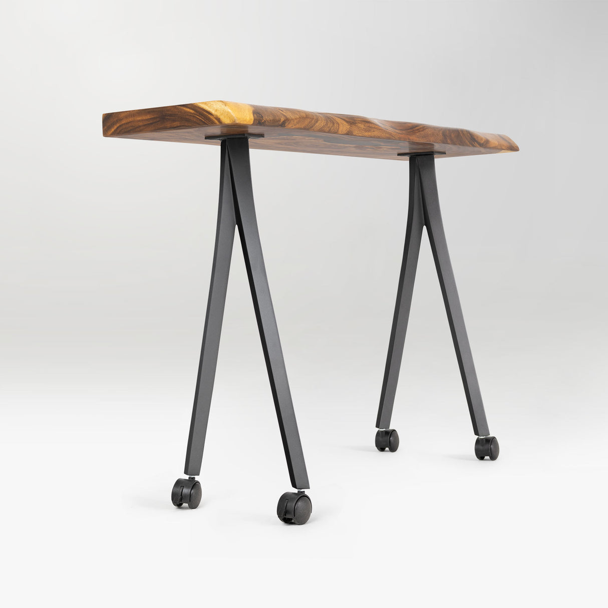 wooden table with black metal legs