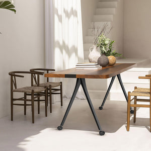 wooden table with black metal legs