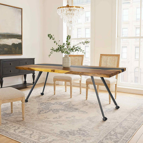 wooden table with black metal legs