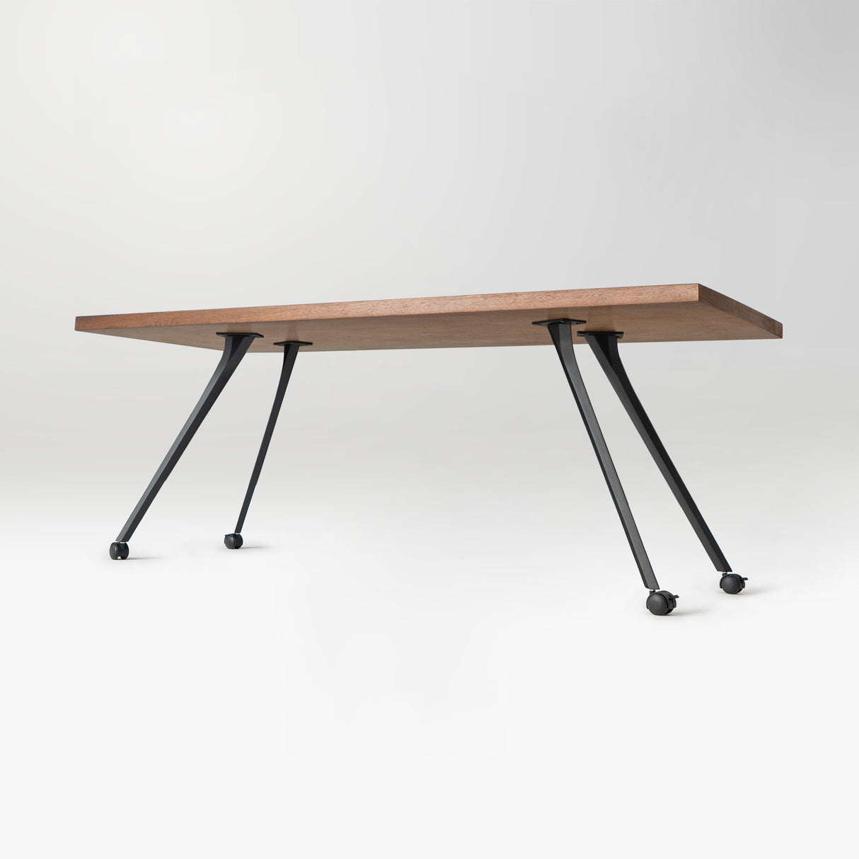 wooden table with black metal legs