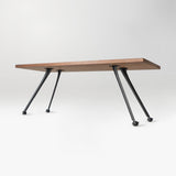 wooden table with black metal legs