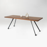 wooden table with black metal legs