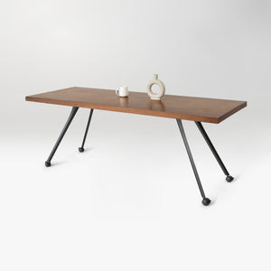 wooden table with black metal legs