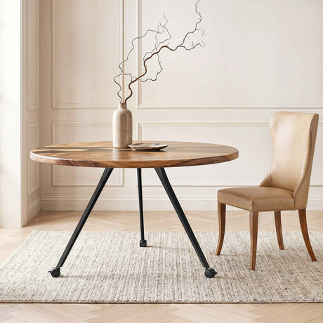 wooden table with black metal legs