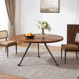 wooden table with black metal legs