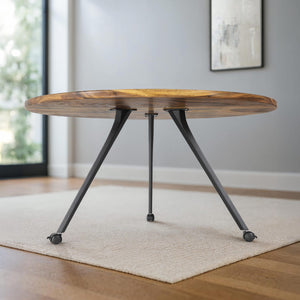 wooden table with black metal legs