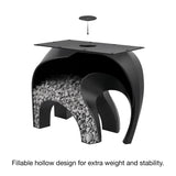 Black Metal End Table Base 802S Elephas 20" H – Industrial-minimalist sculptural pedestal end table base featuring a iconic, biomorphic "elephant" silhouette handcrafted from heavy-duty powder-coated steel in matte black. This artisanal end table base provides an ultra-sturdy foundation (1,000 lbs capacity; 28.5"L x 12"W). A premium DIY steel side table base engineered with a precision-drilled 23.6" x 15.7" mounting plate to securely support a heavy live-edge tabletop, marble slab, or wood side table top.