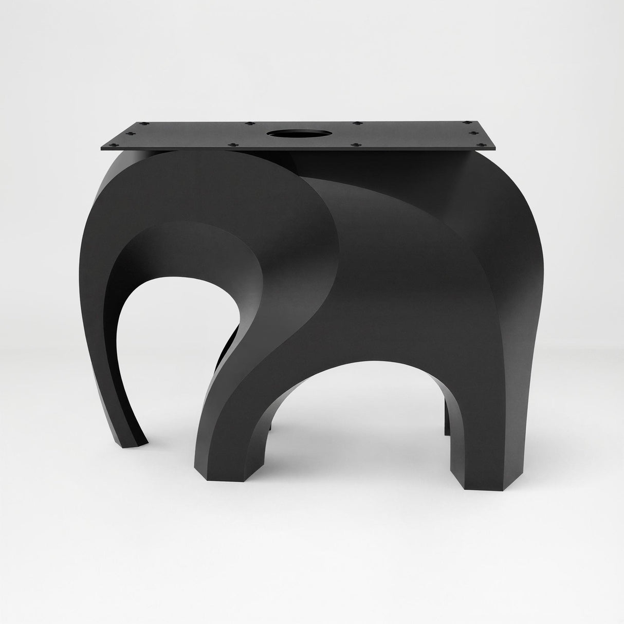 Metal End Table Base 802S Elephas 20" H – sculptural elephant-inspired pedestal base handcrafted from powder-coated steel. This sturdy metal base provides a solid foundation for custom side tables, nightstands, and entryway accent tables. A perfect DIY furniture base, metal coffee table base, and pedestal table base for minimalist or farmhouse interiors, designed as a heavy-duty steel table base for stone, glass, or wood tops.