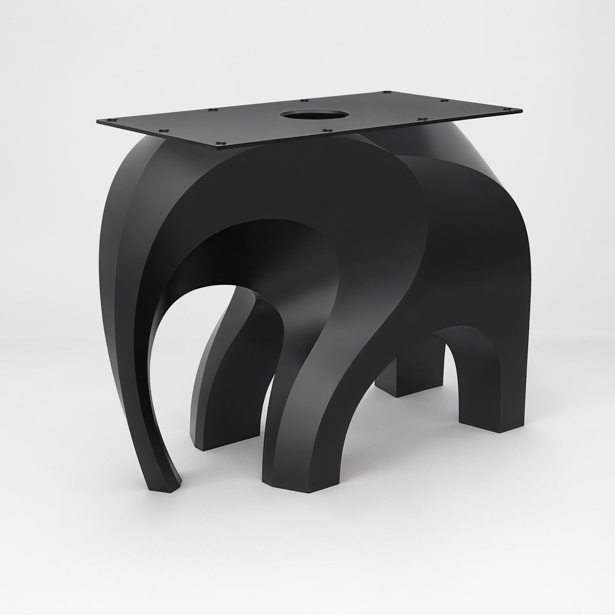 Metal End Table Base 802S Elephas 20" H – sculptural elephant-inspired pedestal base handcrafted from powder-coated steel. This sturdy metal base provides a solid foundation for custom side tables, nightstands, and entryway accent tables. A perfect DIY furniture base, metal coffee table base, and pedestal table base for minimalist or farmhouse interiors, designed as a heavy-duty steel table base for stone, glass, or wood tops.