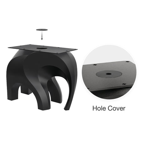 Black Metal End Table Base 802S Elephas 20" H – Industrial-minimalist sculptural pedestal end table base featuring a iconic, biomorphic "elephant" silhouette handcrafted from heavy-duty powder-coated steel in matte black. This artisanal end table base provides an ultra-sturdy foundation (1,000 lbs capacity; 28.5"L x 12"W). A premium DIY steel side table base engineered with a precision-drilled 23.6" x 15.7" mounting plate to securely support a heavy live-edge tabletop, marble slab, or wood side table top.