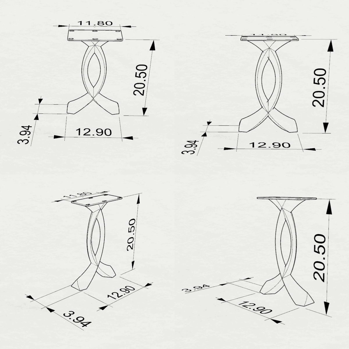 Wooden end table top supported by sculptural 219 Curva 20" H cruved design metal legs for end table.
