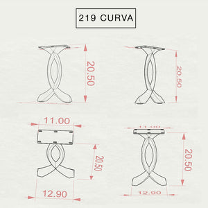 Wooden end table top supported by sculptural 219 Curva 20" H cruved design metal legs for end table.