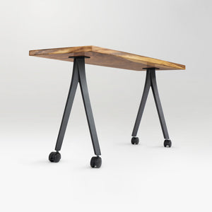 wooden table with black metal legs