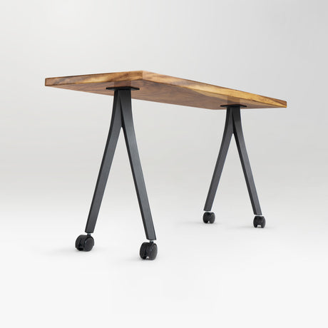 wooden table with black metal legs