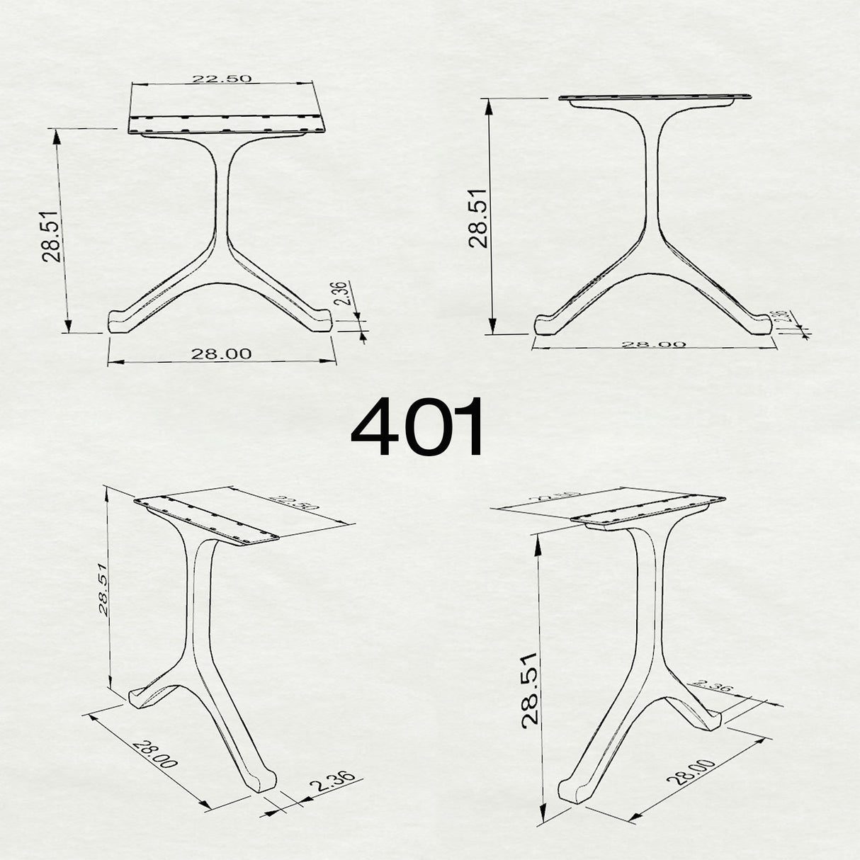 Black Metal Table Base 401 | 437 Wishbone 28.3" H – Mid-Century modern table base set (2 pieces) handcrafted from heavy-duty powder-coated steel in matte black. These architectural metal dining bases provide an ultra-sturdy foundation (1,000 lbs capacity) available in 28"L (Wishbone 401) or 22"L (Wishbone 437) configurations. A premium DIY steel table base engineered with precision-drilled mounting plates to securely support a heavy live-edge tabletop, marble slab, or wood dining top.