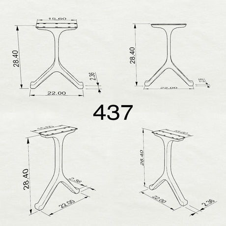 Black Metal Table Base 401 | 437 Wishbone 28.3" H – Mid-Century modern table base set (2 pieces) handcrafted from heavy-duty powder-coated steel in matte black. These architectural metal dining bases provide an ultra-sturdy foundation (1,000 lbs capacity) available in 28"L (Wishbone 401) or 22"L (Wishbone 437) configurations. A premium DIY steel table base engineered with precision-drilled mounting plates to securely support a heavy live-edge tabletop, marble slab, or wood dining top.