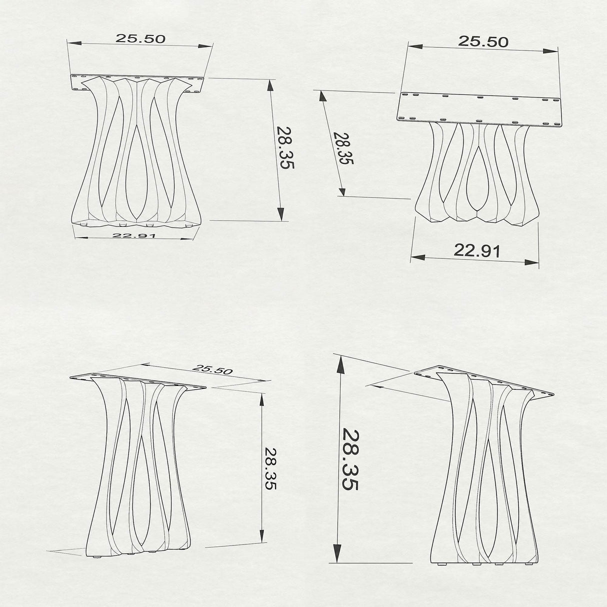 Metal Table Legs - 410 Radix - 28H inch - Set of 2 pcs metal table legs furniture legs round dining table desk legskitchen and dining woodwork dining table handmade furniture modern desk flowyline design industrial & rustic style heavy duty flowyline design
