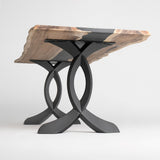 Metal table legs 418 Curva showcasing sleek curved silhouette and handmade steel craftsmanship for custom tables