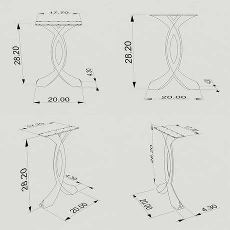 Black Metal Table Base 423 Curva 28.2" H – Mid-Century modern table base set (2 pieces) featuring an elegant, sculptural curved silhouette handcrafted from heavy-duty powder-coated steel in matte black. These architectural metal dining bases provide an ultra-sturdy foundation (1,000 lbs capacity; 20"W). A premium DIY steel table base engineered with a precision-drilled 17.7" x 4.3" mounting plate to securely support a heavy live-edge tabletop, marble slab, or wood dining top.