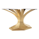 Gold Table Base 304 Dentro 28.5" H – luxury pedestal base handcrafted from stainless steel with a premium brushed gold finish. This heavy-duty metal base features sleek Mid-Century Modern lines and a sturdy foundation (1,000 lbs capacity), specifically engineered to support a heavy live-edge tabletop, thick marble slab, or glass top. A sophisticated DIY steel table base and modern furniture foundation that ensures steady support for upscale dining rooms and executive office desks.