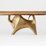 Gold Table Base 803 Bullos 28.5" H – luxury bull-inspired pedestal base handcrafted from stainless steel with a brushed gold finish. This sculptural metal base features powerful muscular curves and a wide sturdy foundation (1,000 lbs capacity), ideal for large custom dining tables or executive boardrooms. A premium DIY furniture base and heavy-duty steel table base designed for marble, glass, or wood tops in high-end modern interiors.