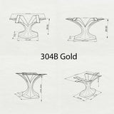 Brushed Gold Table Base 304 Dentro 28.5" H – contemporary Mid-Century modern pedestal base handcrafted from premium stainless steel in a luxurious brushed gold finish. This sculptural metal dining base provides an ultra-sturdy, single-piece strong foundation (1,000 lbs capacity; 31.5"L x 22.4"W). A high-end DIY steel table base and premium furniture foundation engineered to securely support a heavy live-edge tabletop, thick marble slab, or wood dining top.