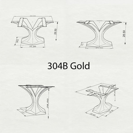 Brushed Gold Table Base 304 Dentro 28.5" H – contemporary Mid-Century modern pedestal base handcrafted from premium stainless steel in a luxurious brushed gold finish. This sculptural metal dining base provides an ultra-sturdy, single-piece strong foundation (1,000 lbs capacity; 31.5"L x 22.4"W). A high-end DIY steel table base and premium furniture foundation engineered to securely support a heavy live-edge tabletop, thick marble slab, or wood dining top.