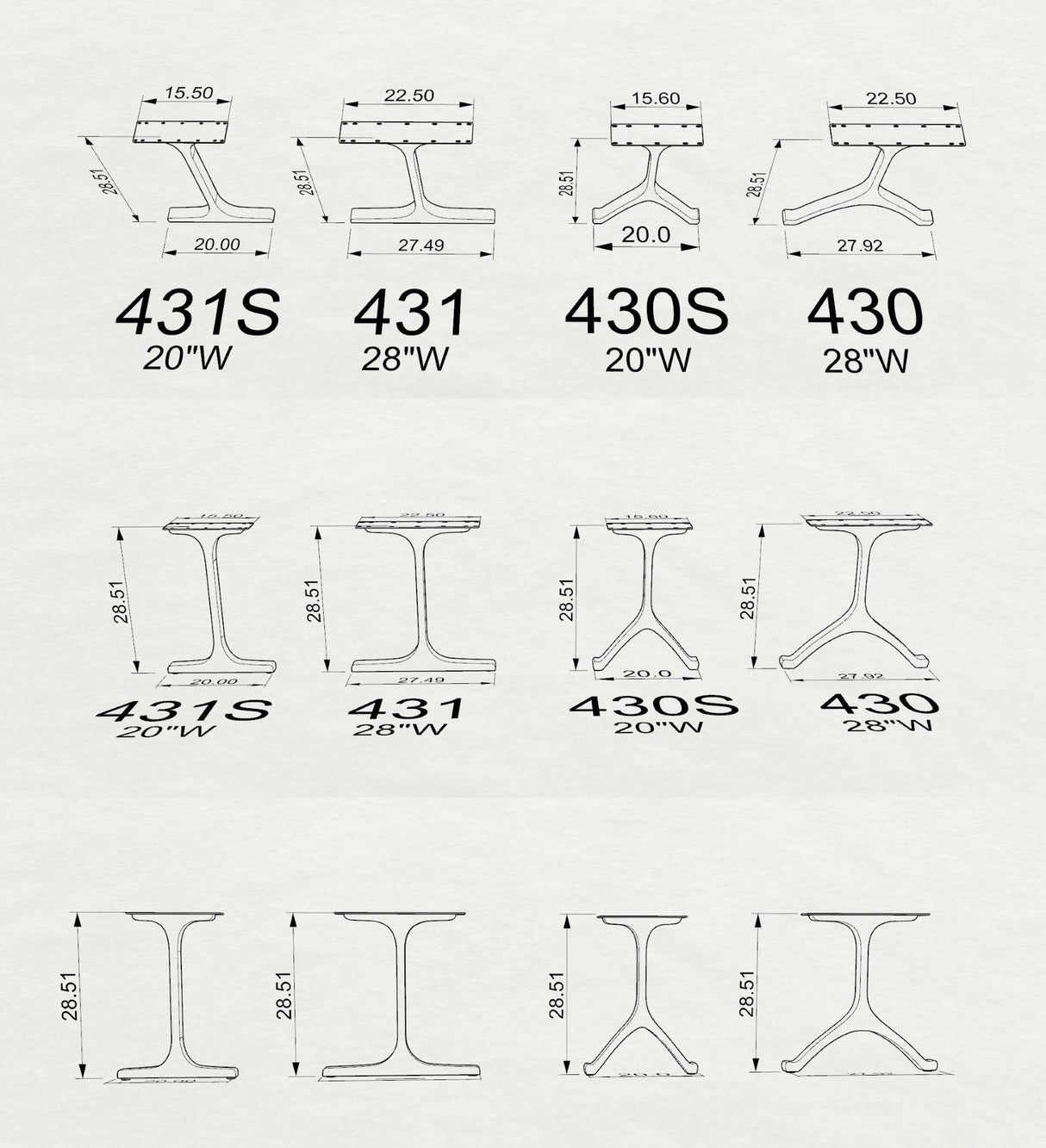 Gold Brass Table Legs - 431 Wineglass - 27W, 28H inch - Set of 2 pcs metal table legs desk legs flowyline design kitchen table dining table furniture standing desk legs modern desk office industrial & rustic style heavy duty