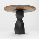 Metal Table Base 338 Eve 28.5" H – graceful and soft pedestal base handcrafted from heavy-duty powder-coated steel in matte black. This sculptural metal base features a compact, flowing curve design and a sturdy foundation (1,000 lbs capacity), specifically engineered to support a heavy live-edge tabletop, round wood top, or marble slab. A premium DIY steel table base and modern furniture foundation that brings a clean look and steady support to custom dining tables and cozy breakfast nooks.