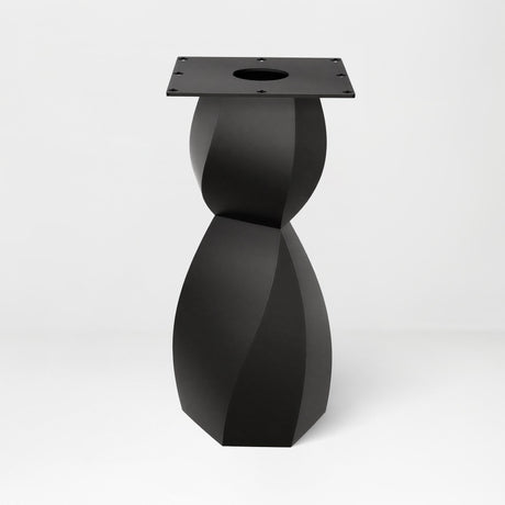 Metal Table Base 338 Eve 28.5" H – graceful and soft pedestal base handcrafted from heavy-duty powder-coated steel in matte black. This sculptural metal base features a compact, flowing curve design and a sturdy foundation (1,000 lbs capacity), specifically engineered to support a heavy live-edge tabletop, round wood top, or marble slab. A premium DIY steel table base and modern furniture foundation that brings a clean look and steady support to custom dining tables and cozy breakfast nooks.