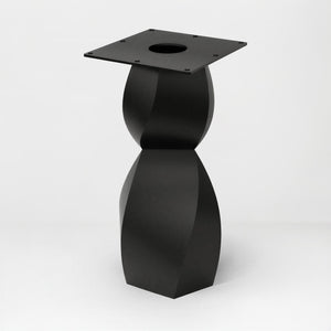 Metal Table Base 338 Eve 28.5" H – graceful and soft pedestal base handcrafted from heavy-duty powder-coated steel in matte black. This sculptural metal base features a compact, flowing curve design and a sturdy foundation (1,000 lbs capacity), specifically engineered to support a heavy live-edge tabletop, round wood top, or marble slab. A premium DIY steel table base and modern furniture foundation that brings a clean look and steady support to custom dining tables and cozy breakfast nooks.