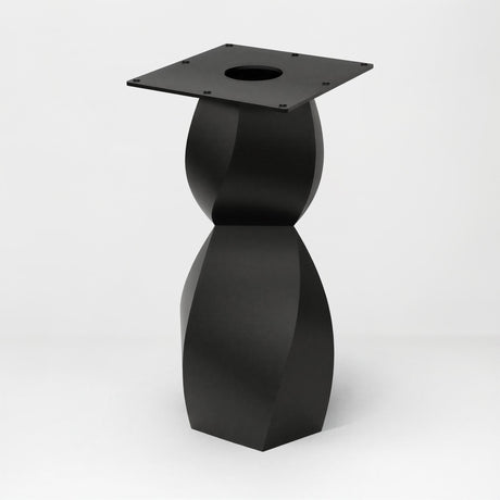 Metal Table Base 338 Eve 28.5" H – graceful and soft pedestal base handcrafted from heavy-duty powder-coated steel in matte black. This sculptural metal base features a compact, flowing curve design and a sturdy foundation (1,000 lbs capacity), specifically engineered to support a heavy live-edge tabletop, round wood top, or marble slab. A premium DIY steel table base and modern furniture foundation that brings a clean look and steady support to custom dining tables and cozy breakfast nooks.