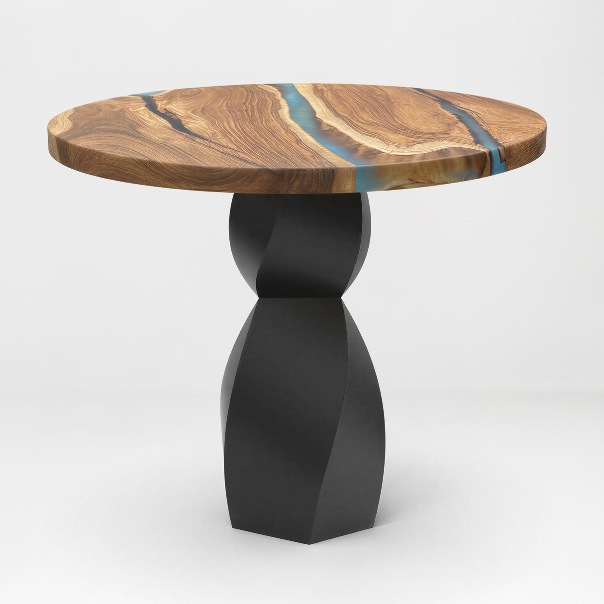 Metal Table Base 338 Eve 28.5" H – graceful and soft pedestal base handcrafted from heavy-duty powder-coated steel in matte black. This sculptural metal base features a compact, flowing curve design and a sturdy foundation (1,000 lbs capacity), specifically engineered to support a heavy live-edge tabletop, round wood top, or marble slab. A premium DIY steel table base and modern furniture foundation that brings a clean look and steady support to custom dining tables and cozy breakfast nooks.