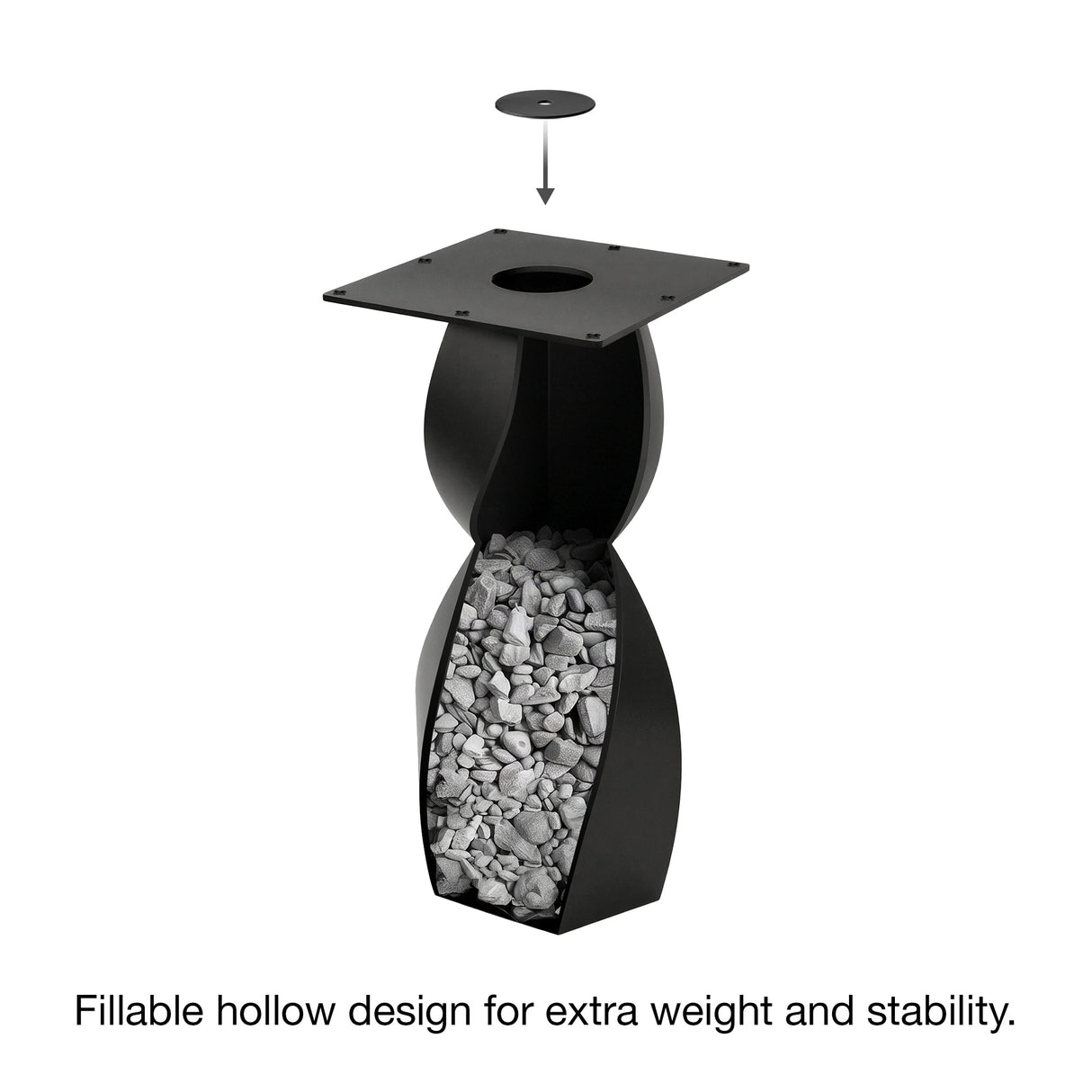 Metal Table Base 338 Eve 28.5" H – graceful and soft pedestal base handcrafted from heavy-duty powder-coated steel in matte black. This sculptural metal base features a compact, flowing curve design and a sturdy foundation (1,000 lbs capacity), specifically engineered to support a heavy live-edge tabletop, round wood top, or marble slab. A premium DIY steel table base and modern furniture foundation that brings a clean look and steady support to custom dining tables and cozy breakfast nooks.