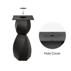 Metal Table Base 338 Eve 28.5" H – graceful and soft pedestal base handcrafted from heavy-duty powder-coated steel in matte black. This sculptural metal base features a compact, flowing curve design and a sturdy foundation (1,000 lbs capacity), specifically engineered to support a heavy live-edge tabletop, round wood top, or marble slab. A premium DIY steel table base and modern furniture foundation that brings a clean look and steady support to custom dining tables and cozy breakfast nooks.