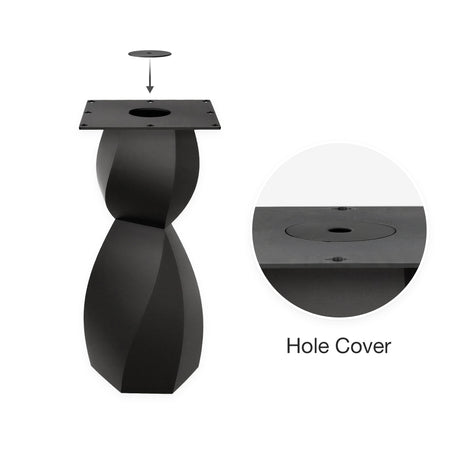 Metal Table Base 338 Eve 28.5" H – graceful and soft pedestal base handcrafted from heavy-duty powder-coated steel in matte black. This sculptural metal base features a compact, flowing curve design and a sturdy foundation (1,000 lbs capacity), specifically engineered to support a heavy live-edge tabletop, round wood top, or marble slab. A premium DIY steel table base and modern furniture foundation that brings a clean look and steady support to custom dining tables and cozy breakfast nooks.
