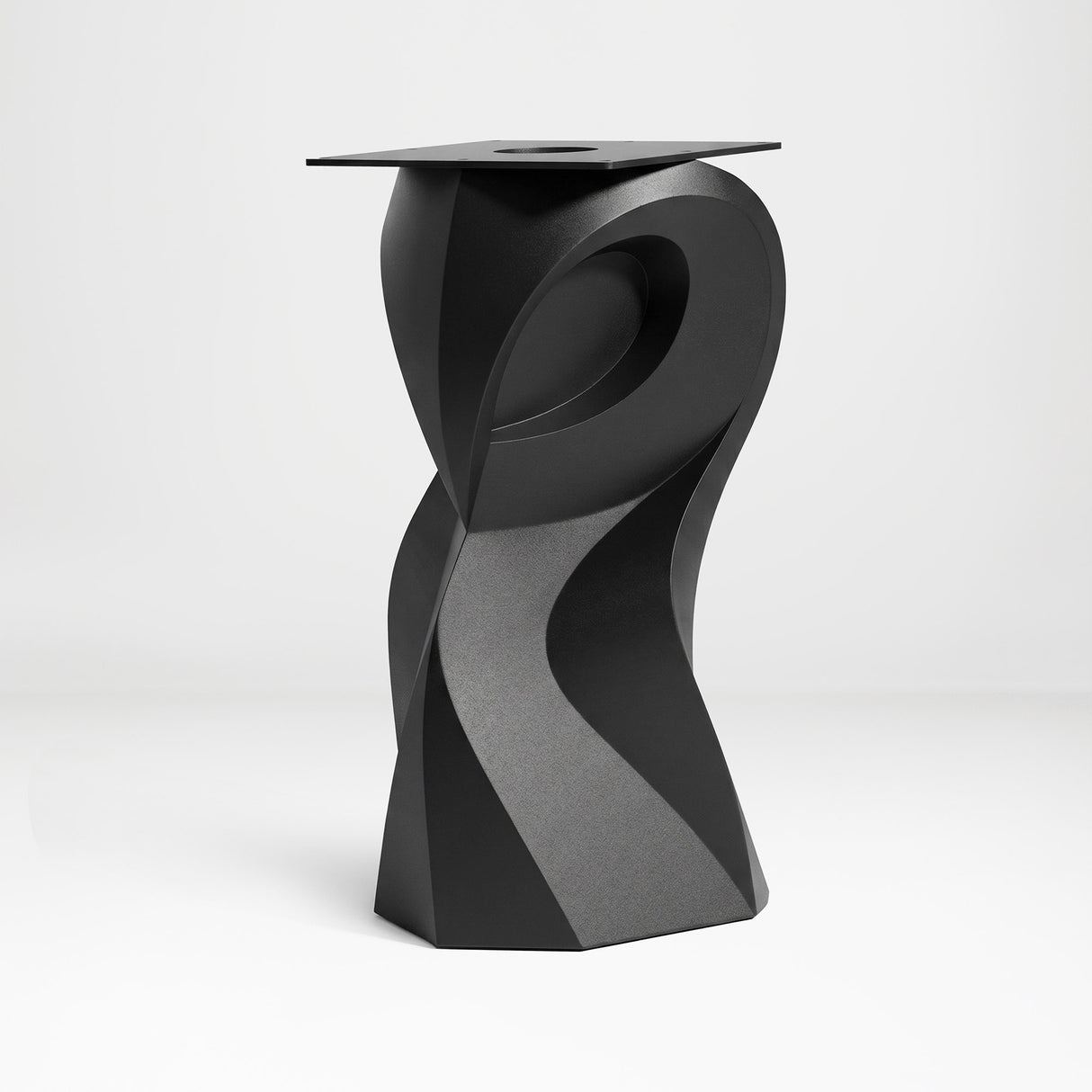 Metal Table Base 801 Owra 28.5" H – heavy-duty pedestal base featuring a sculptural owl-inspired silhouette in matte black powder-coated steel. This high-capacity metal base (1,000 lbs) provides a sturdy foundation specifically designed to support a heavy live-edge tabletop, thick marble slab, or glass top. A premium DIY steel table base and industrial furniture foundation that ensures steady support for custom dining room projects and professional commercial spaces.
