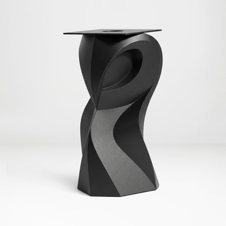 Metal Table Base 801 Owra 28.5" H – heavy-duty pedestal base featuring a sculptural owl-inspired silhouette in matte black powder-coated steel. This high-capacity metal base (1,000 lbs) provides a sturdy foundation specifically designed to support a heavy live-edge tabletop, thick marble slab, or glass top. A premium DIY steel table base and industrial furniture foundation that ensures steady support for custom dining room projects and professional commercial spaces.